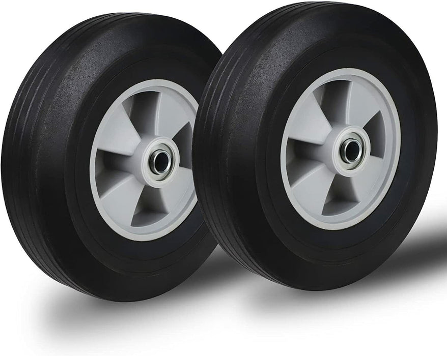 2 x 10" 250mm Hand Trolley Wheels Rim 16/19mm Bore Puncture Proof Solid Rubber - FISHER DISCOUNT