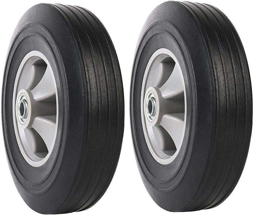 2 x 10" 250mm Hand Trolley Wheels Rim 16/19mm Bore Puncture Proof Solid Rubber - FISHER DISCOUNT