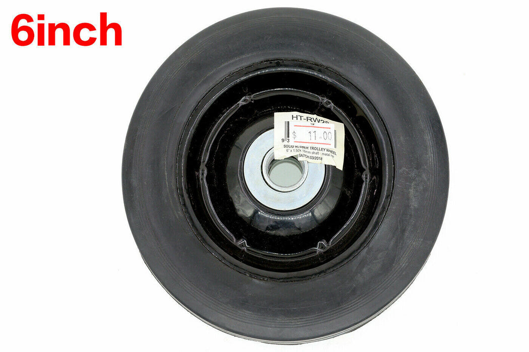 6 /8 /10" Solid Rubber Jockey Trolley Wheel 16MM METAL Bore double hub 200KG - FISHER DISCOUNT