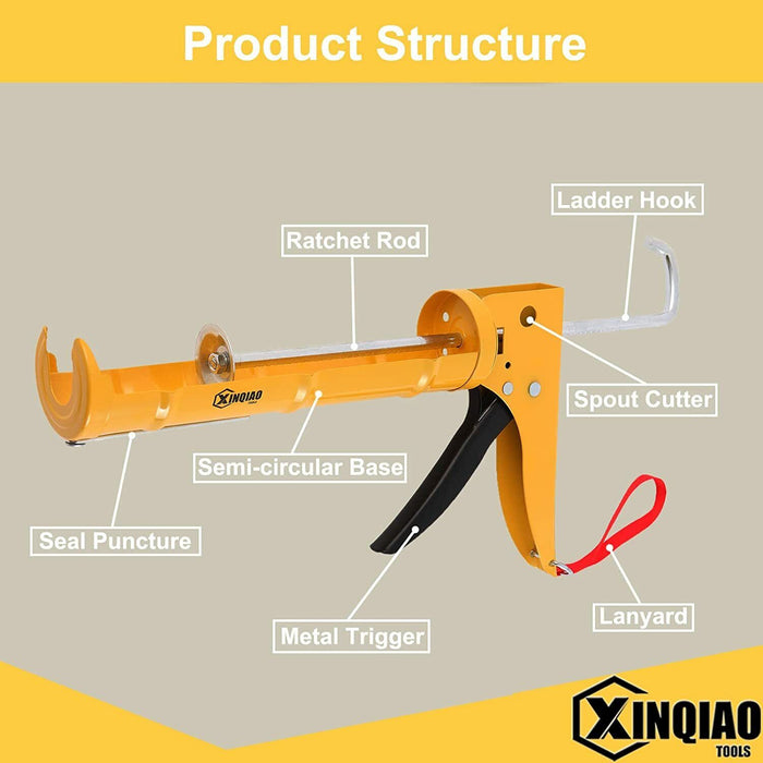 230mm HD Ratcheting Cradle Caulking Gun  Manual Cartridge Rotating Barrel
