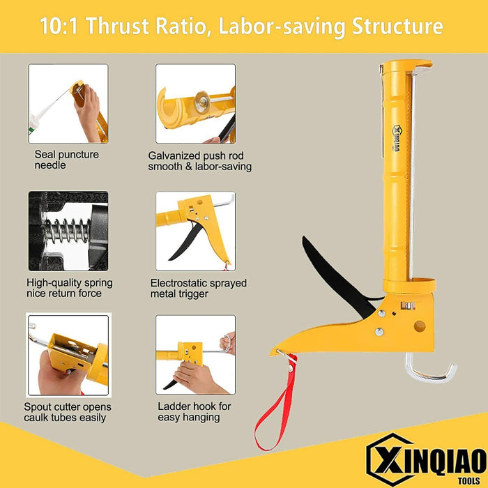 230mm HD Ratcheting Cradle Caulking Gun  Manual Cartridge Rotating Barrel