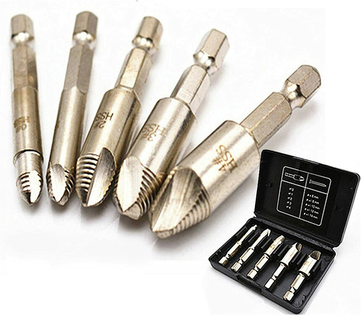 Screw & Bolt Extractor Remover Industrial 5pc Ezy Out Kit H/Duty Easy ...