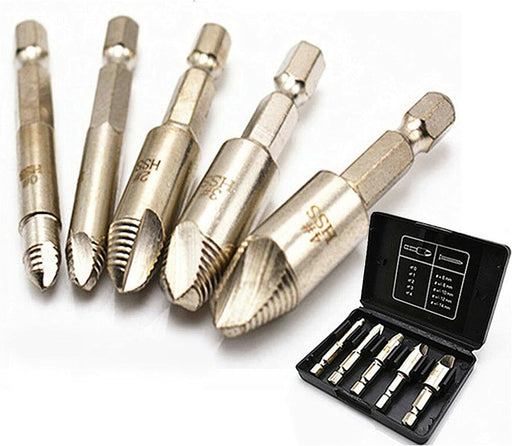 Screw & Bolt Extractor Remover Industrial 5pc Ezy Out Kit H/Duty Easy Outs Set - FISHER DISCOUNT