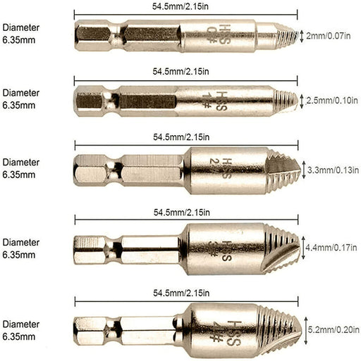 Screw & Bolt Extractor Remover Industrial 5pc Ezy Out Kit H/Duty Easy Outs Set - FISHER DISCOUNT