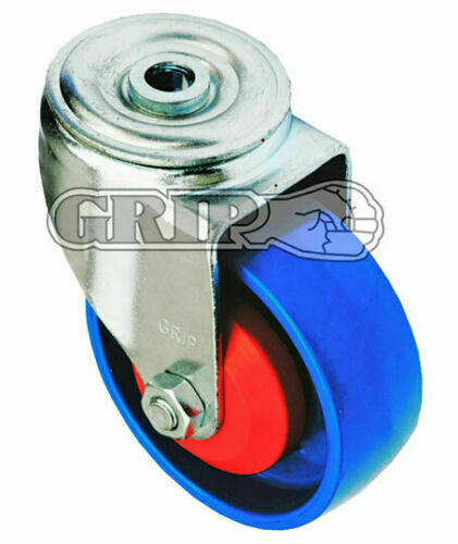 GRIP 100MM 200KG BLUE NYLON WHEEL CASTOR SWIVEL PLATE WITH BOLT HOLE