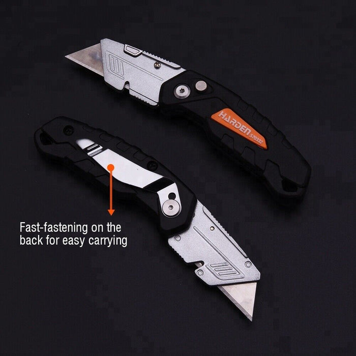 WORKFORCE Folding Utility Knife Aluminium Handle & 4Spare Stanley Blades Craft