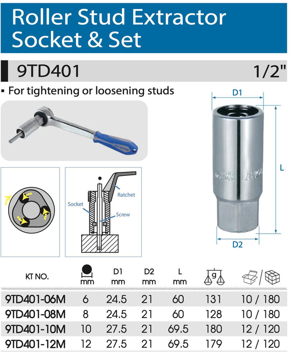 KING TONY Socket Stud Screw Extractor Remover Installer Roller Bearing 5-12MM
