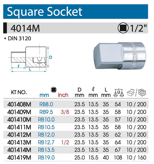 KING TONY 1/2" Cr-V Drain Plug Key Square Socket Bit Made in Taiwan 8-19 mm - FISHER DISCOUNT