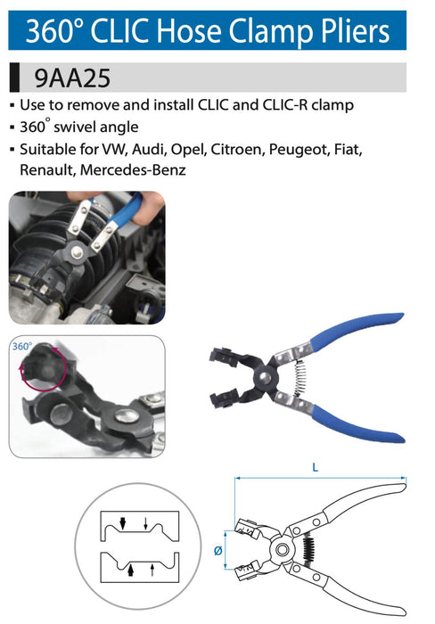 KING TONY 360° CLIC CLIC-R Hose Clamp Pliers Made in Taiwan VW Audi Citroen