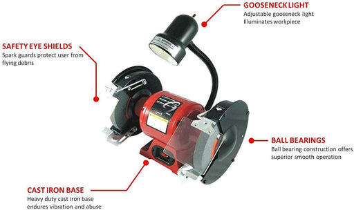 GRIP Heavy Duty Quality Bench Grinder Industrial 200mm with Grinding Wheels Guid - FISHER DISCOUNT