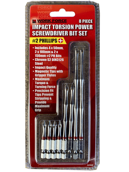 8PC #2 IMPACT TORSION PHILLIP POWER SUPABIT BITS  IMPACT DRIVERS 50/100/150mmL