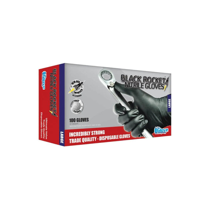 TGC 130001 Black Rocket Nitrile Disposable Gloves -  Box of 100  M - L - XL