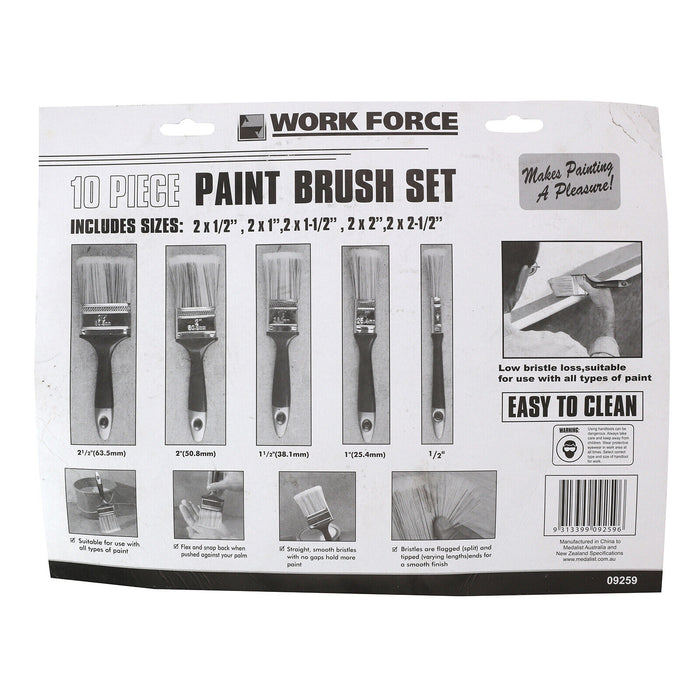 10x Large Flat Paint Brush Set Bristle Canvas Preparation Oil Acrylic Watercolor