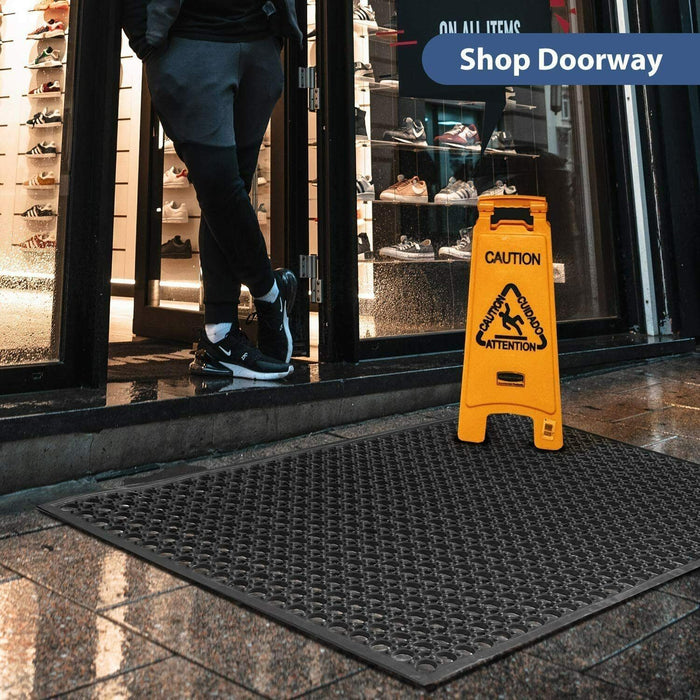 Rubber Floor Mat Non-Slip Anti-Fatigue (Black) 910 x 1520 x 13mm Ramp Mat / Rubb