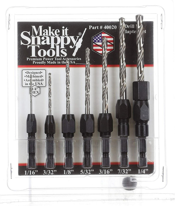 7PC Snappy Tools 40020 Drill Bit Adapter Set 1/16 3/32 1/8 5/32 3/16 7/32 1/4