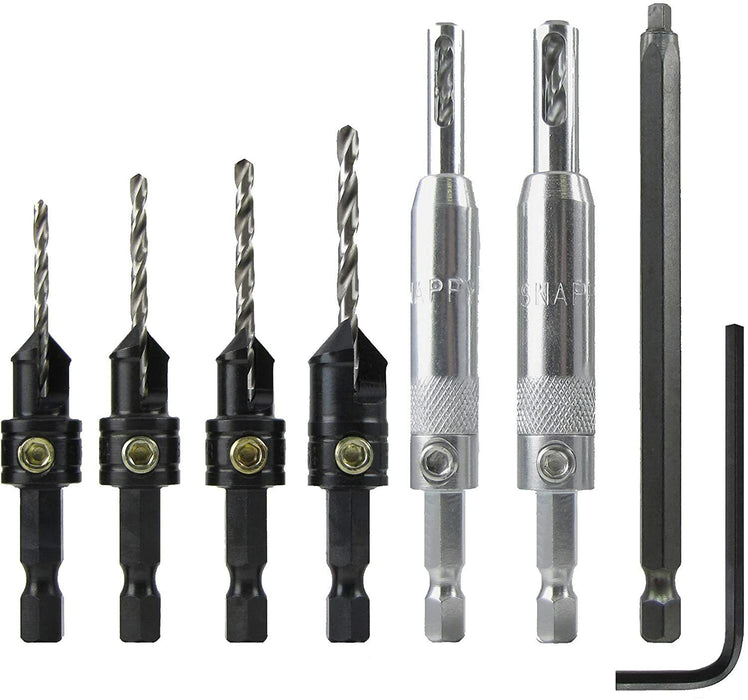 SNAPPY 7pce SELF CENTREING HINGE DRILL & TIMBER COUNTERSINK BIT SET– MADE IN USA