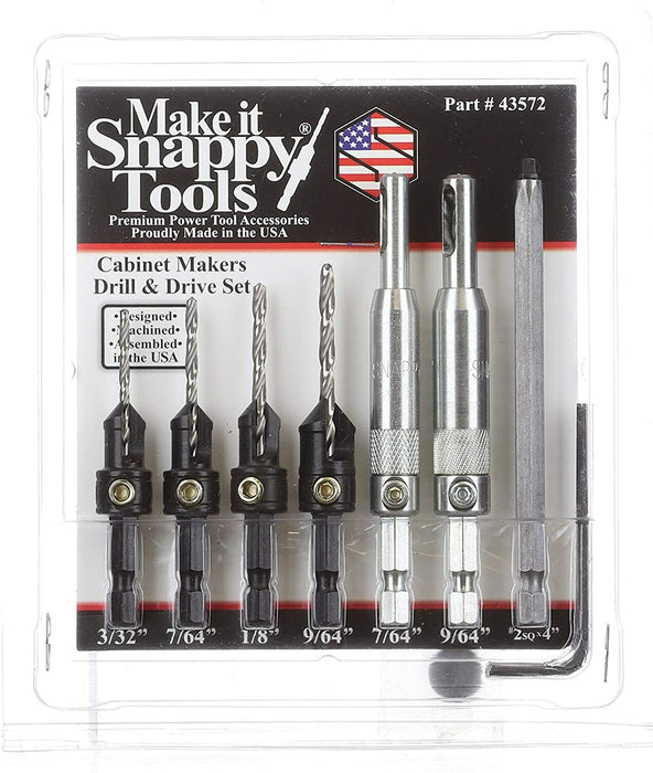 SNAPPY 7pce SELF CENTREING HINGE DRILL & TIMBER COUNTERSINK BIT SET– MADE IN USA