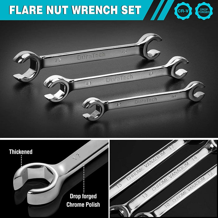 4pc Flare Nut Spanner set CR-V Polished Steel Hydraulic Brake Mechanic’s 8-14mm