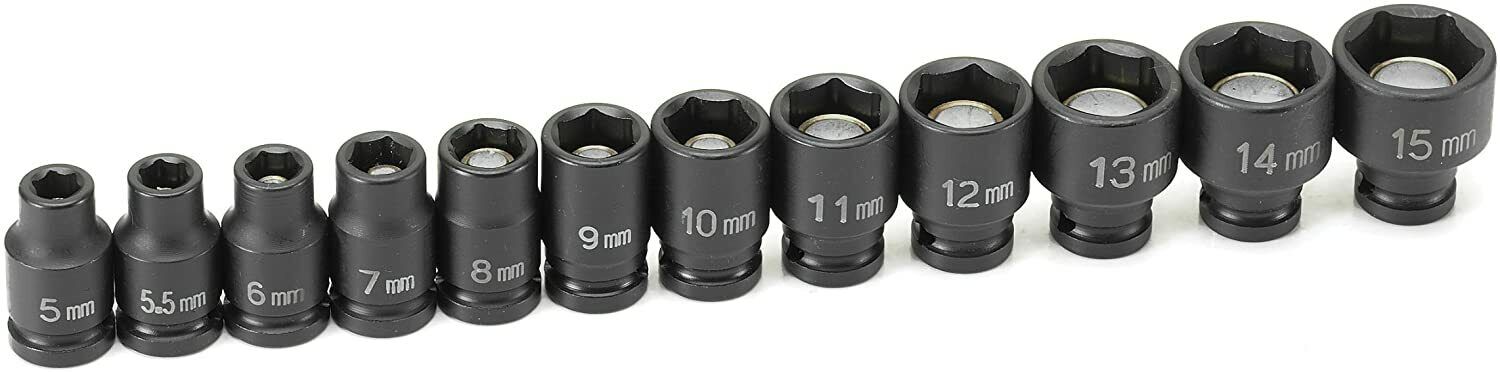 13PC1/4 3/8 1/2" DR Deep 6 Point Magnetic Impact Sockets 4-21mm Made in Taiwan