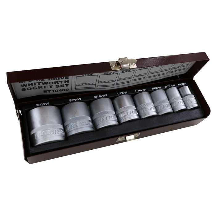 Eurotech 8PC 1/2"Dr Whitworth Socket set 1/4", 5/16", 3/8", 7/16", 1/2", 9/16",