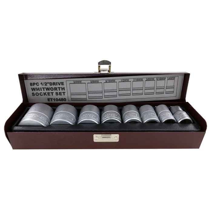 Eurotech 8PC 1/2"Dr Whitworth Socket set 1/4", 5/16", 3/8", 7/16", 1/2", 9/16",