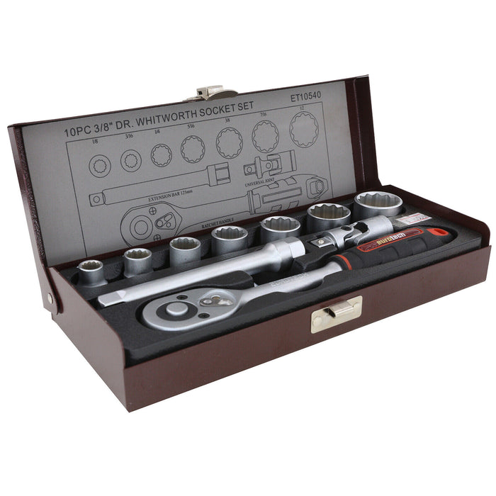 Eurotech 10pc 3/8" DR Whitworth Socket Set 1/8", 3/16", 1/4", 5/16", 3/8", 7/16"