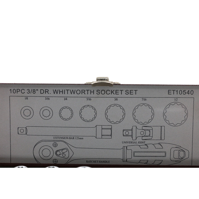 Eurotech 10pc 3/8" DR Whitworth Socket Set 1/8", 3/16", 1/4", 5/16", 3/8", 7/16"