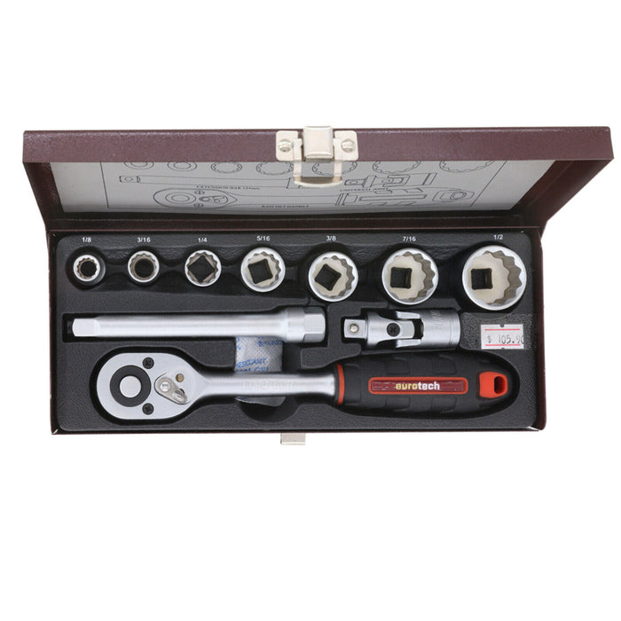 Eurotech 10pc 3/8" DR Whitworth Socket Set 1/8", 3/16", 1/4", 5/16", 3/8", 7/16"