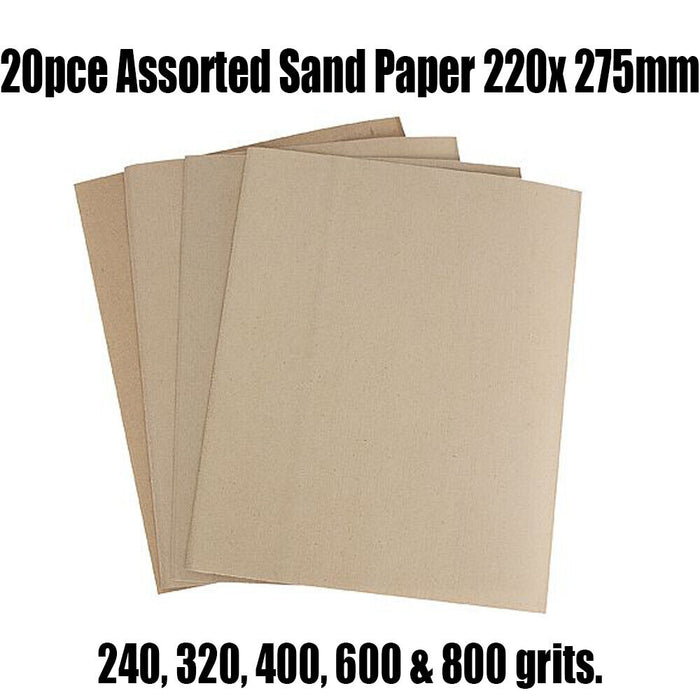 20PC 220x275mm Sandpaper Wet and Dry Assorted Grade Waterproof Heavy Duty