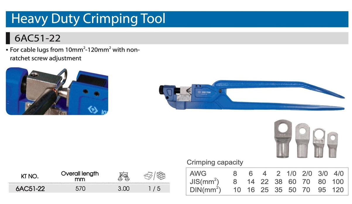 KING TONY DIELESS INDENT LUG CRIMPER TOOL Electrical Battery Terminal Cable Wire