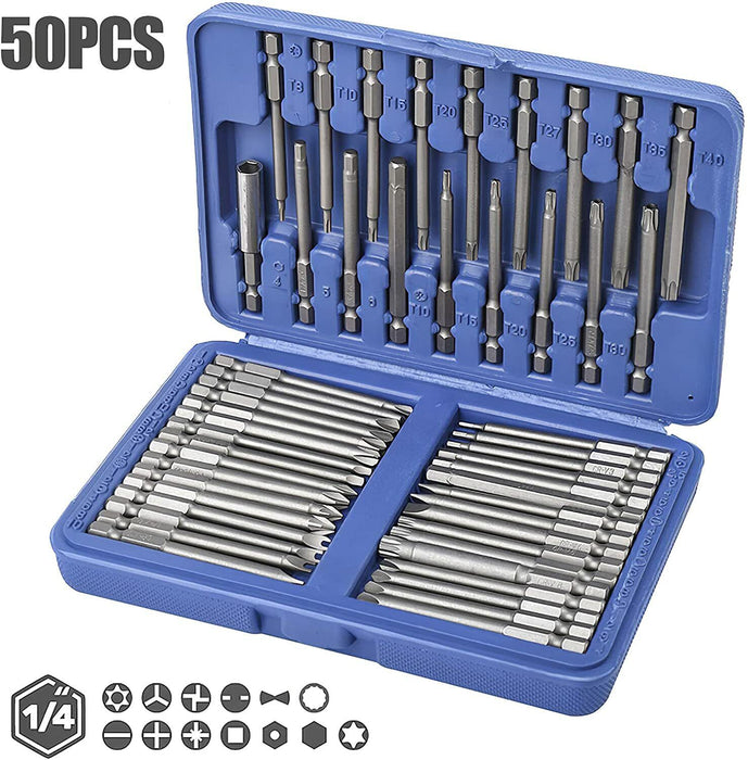 50PCS Extra Long Alloy Steel Screwdriver Bit Set Home Hand Tool Torx Star Hex