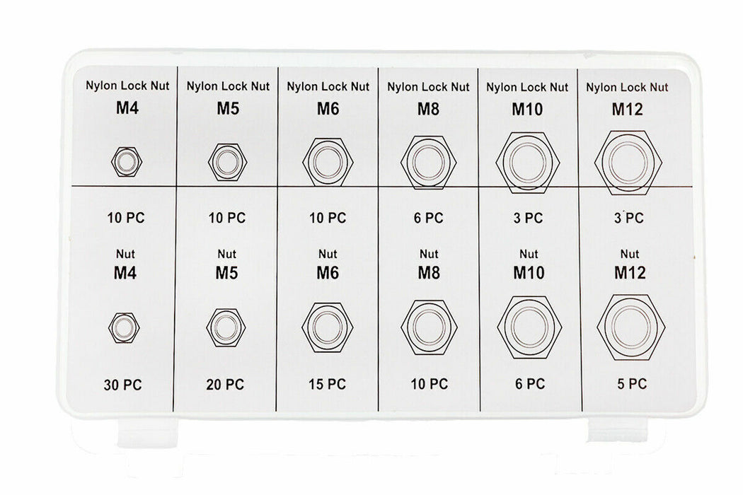 128 PC Metric Nylon Insert Lock Nut Assortment Industry Tool KIT M4-M12