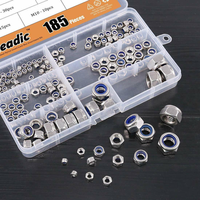 128 PC Metric Nylon Insert Lock Nut Assortment Industry Tool KIT M4-M12