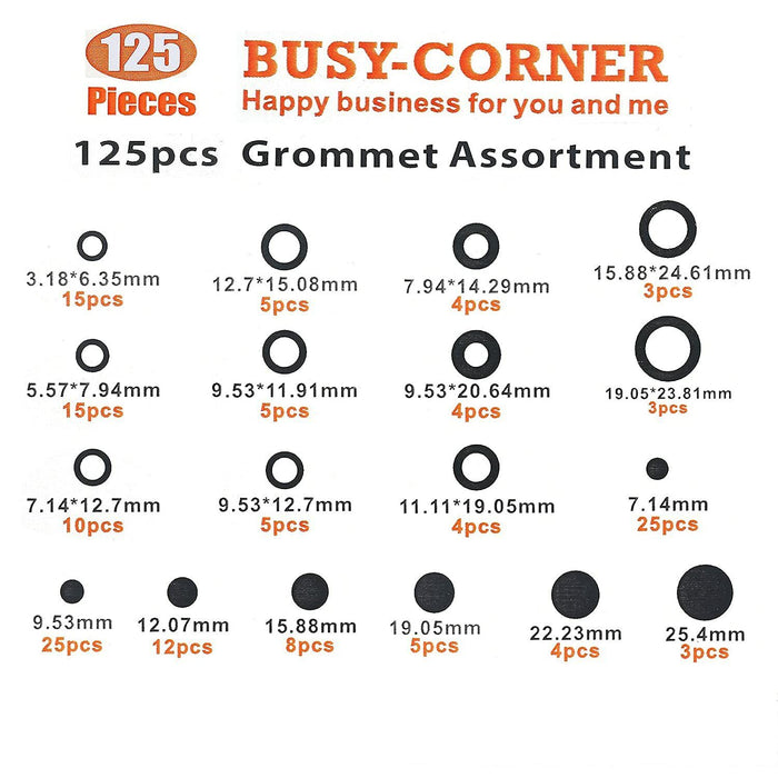 125 PIECE RUBBER GROMMET ASSORTMENT EUREKA GRAB KIT  (FD-GROMMET)