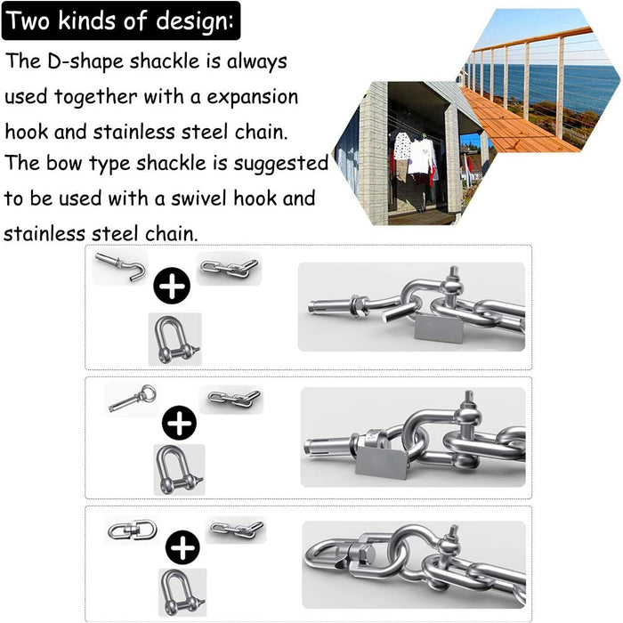 Grade 316 D Dee Shackles Stainless Steel Marine 4-12mm/180-1000kg AU STOCK