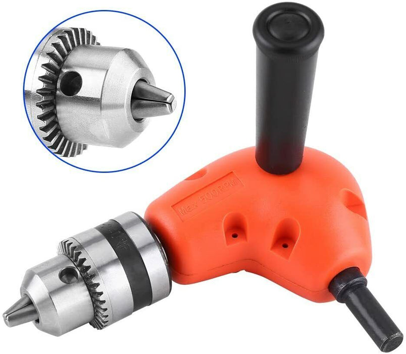 90° Degree Right Angle Drill Attachment  1/4" Drive Adapter With Chuck Key