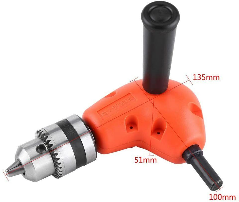 90° Degree Right Angle Drill Attachment  1/4" Drive Adapter With Chuck Key