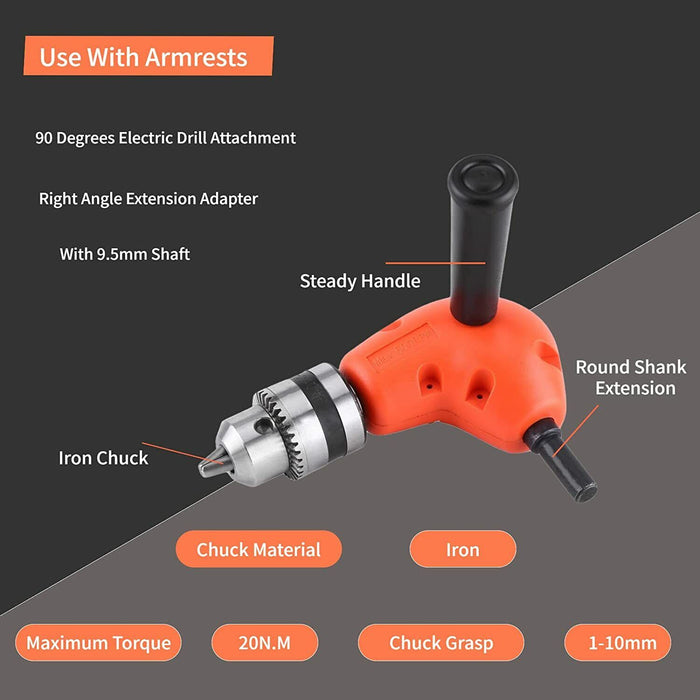 90° Degree Right Angle Drill Attachment  1/4" Drive Adapter With Chuck Key