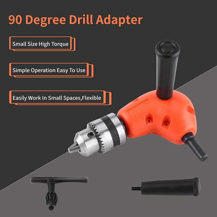 90° Degree Right Angle Drill Attachment  1/4" Drive Adapter With Chuck Key