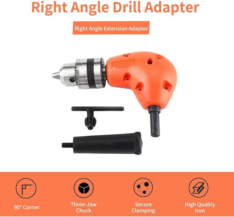 90° Degree Right Angle Drill Attachment  1/4" Drive Adapter With Chuck Key