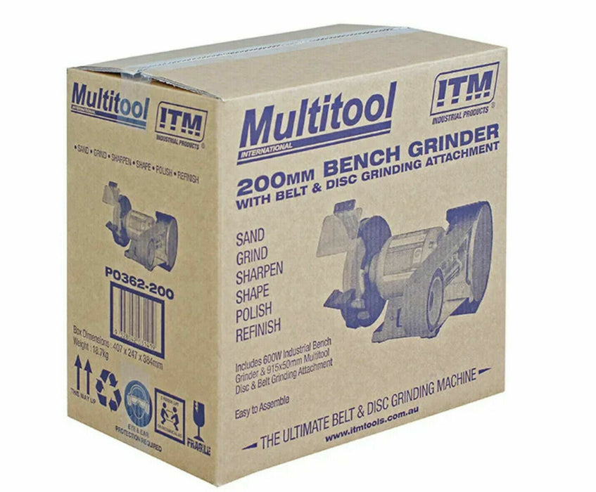 Multitool 200mm Bench Grinder With 50mm x 915mm Belt & Disc Attachment PO362-200