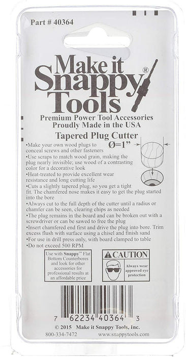 Snappy 8pc 1/4 to 1" Tapered Plug Cutter Set w Hex Shanks MADE IN USA