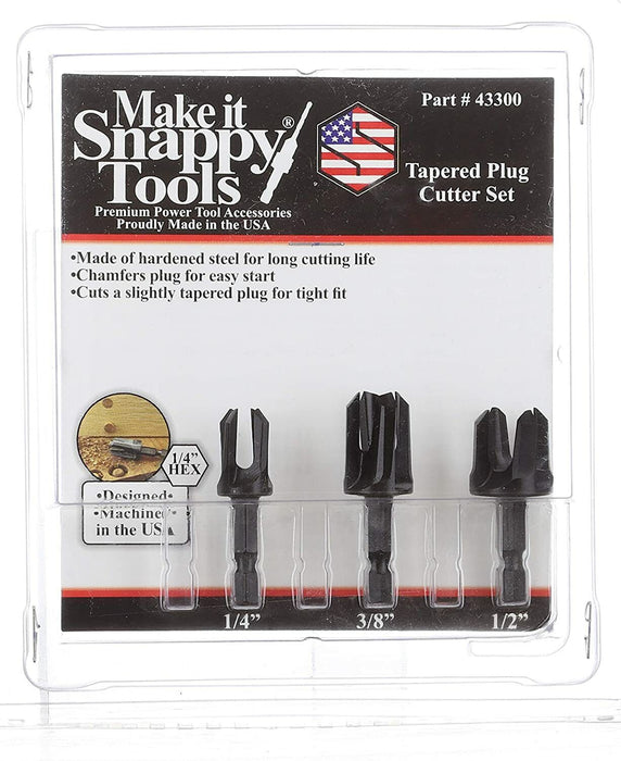 Snappy 8pc 1/4 to 1" Tapered Plug Cutter Set w Hex Shanks MADE IN USA