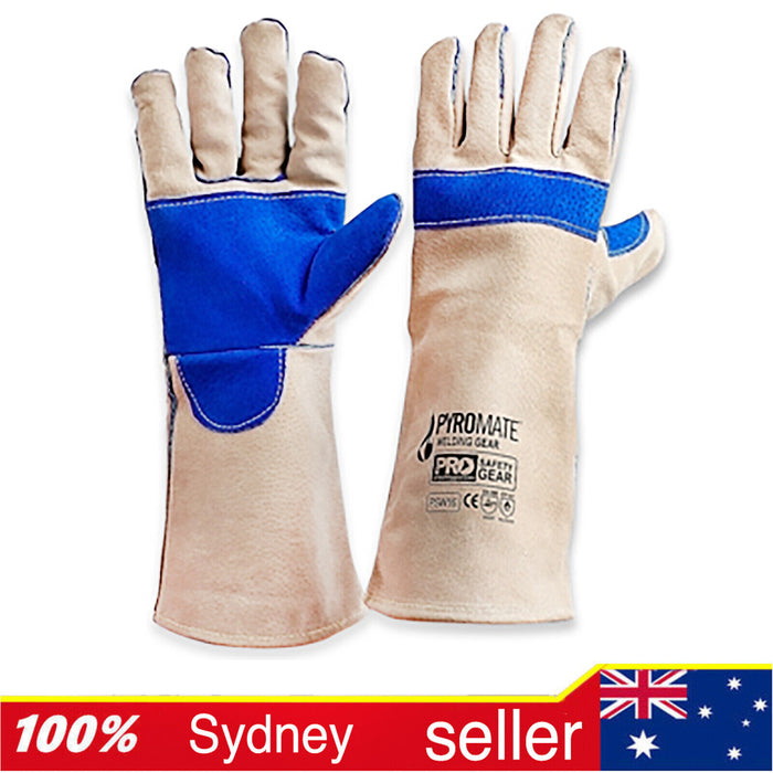 PROWhite and Blue Cowhide Welding Gauntlet Gloves Fabrication Foundry Safety BBQ