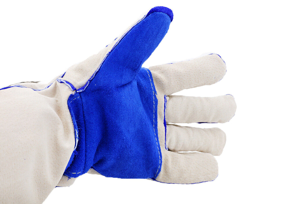 PROWhite and Blue Cowhide Welding Gauntlet Gloves Fabrication Foundry Safety BBQ