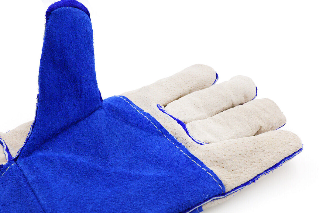 PROWhite and Blue Cowhide Welding Gauntlet Gloves Fabrication Foundry Safety BBQ