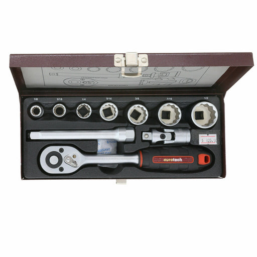 Eurotech 3/8' 10 Piece Socket Set Whitworth BSF Imperial Thread Made in Taiwan - FISHER DISCOUNT