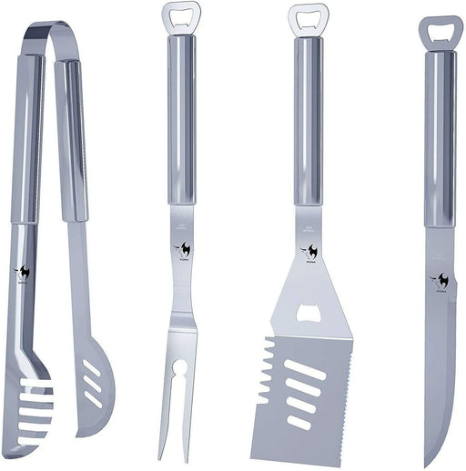 4PC Stainless BBQ Grill Utensil Tool Set Heavy Duty Integrated Thick Extension - FISHER DISCOUNT