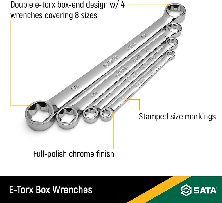 4 Piece - E TORX Spanner Wrench  CR-V  E6 - E24 (8 sizes)Polished Chrome finish - FISHER DISCOUNT