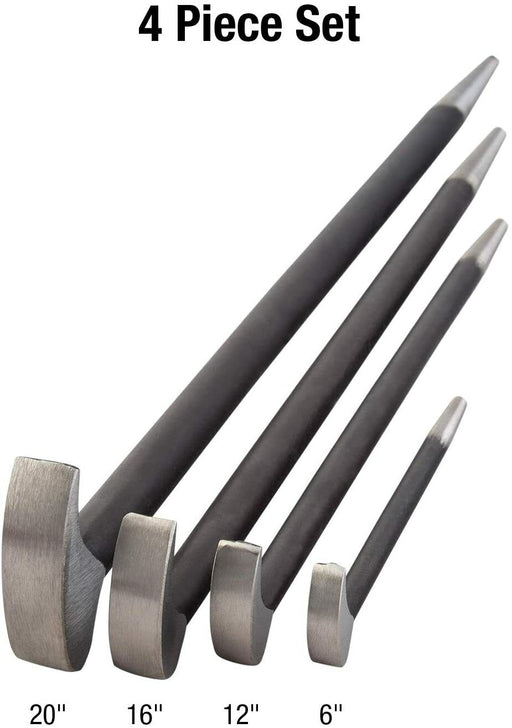 4pc ROLLING HEAD PRY BAR SET DROP FORGED HEAT TREATED STEEL 20" 16" 12" 6" - FISHER DISCOUNT